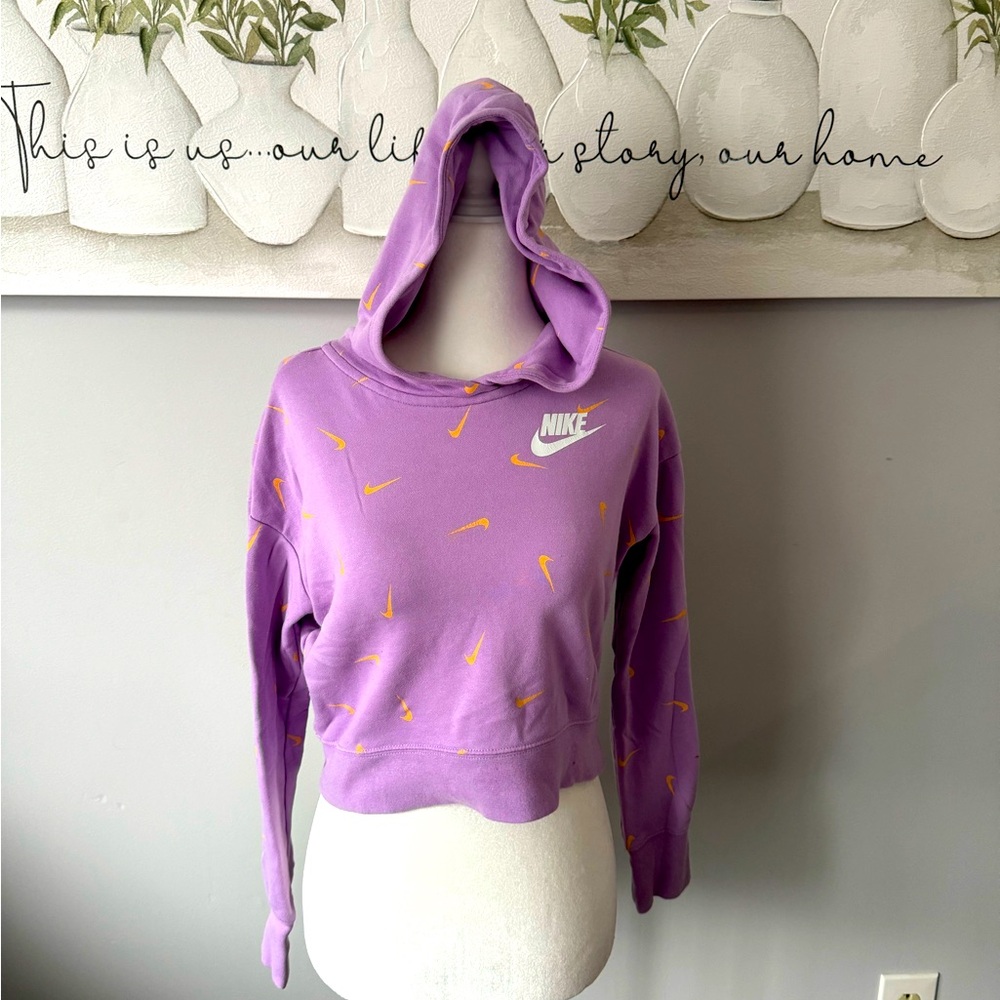 Nike crop hoodie in purple with orange swoosh. Size L juniors
